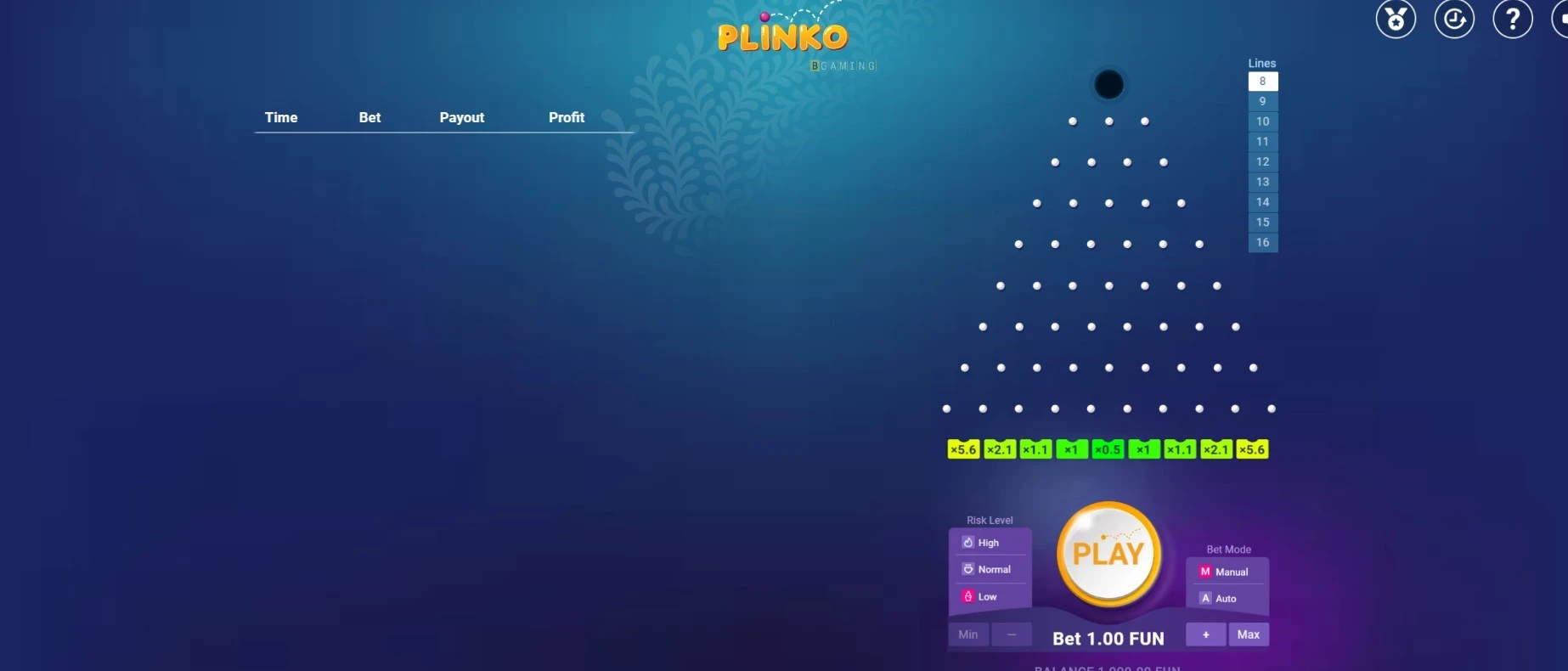 Interfaccia Plinko